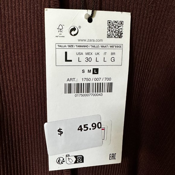 NWT ZARA BROWN KNIT DRESS OPEN BACK - L - Picture 6 of 8